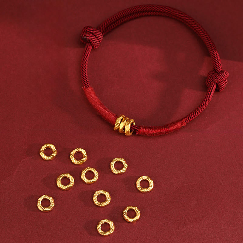 Buddha Stones Braccialetto alla cavigliera in corda rossa intrecciata a mano con design ad anello in oro 999 - image 2