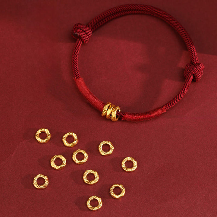 Buddha Stones Braccialetto alla cavigliera in corda rossa intrecciata a mano con design ad anello in oro 999 - image 2