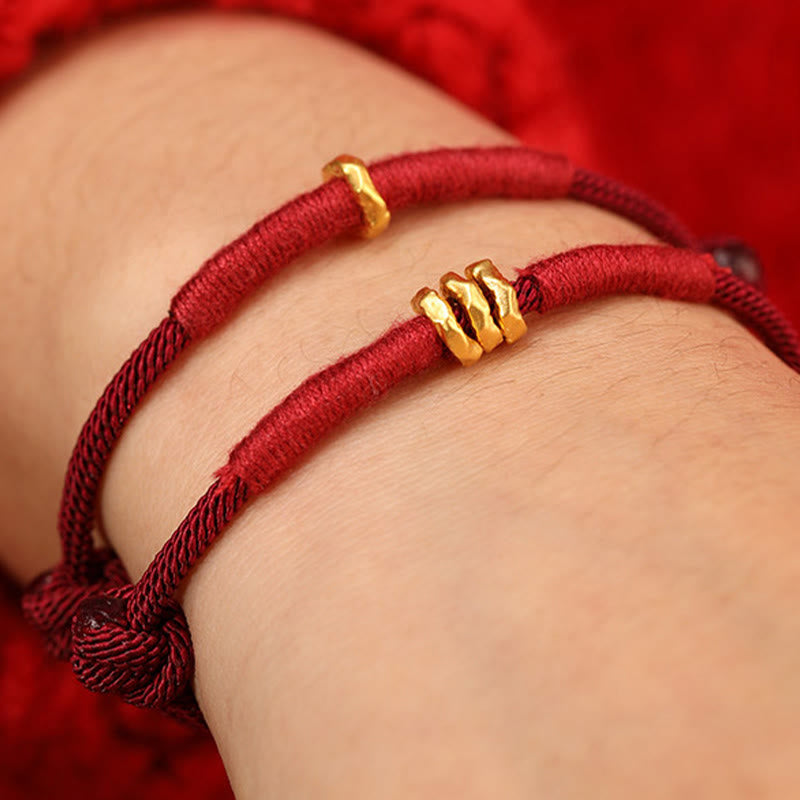 Buddha Stones Braccialetto alla cavigliera in corda rossa intrecciata a mano con design ad anello in oro 999 - image 14