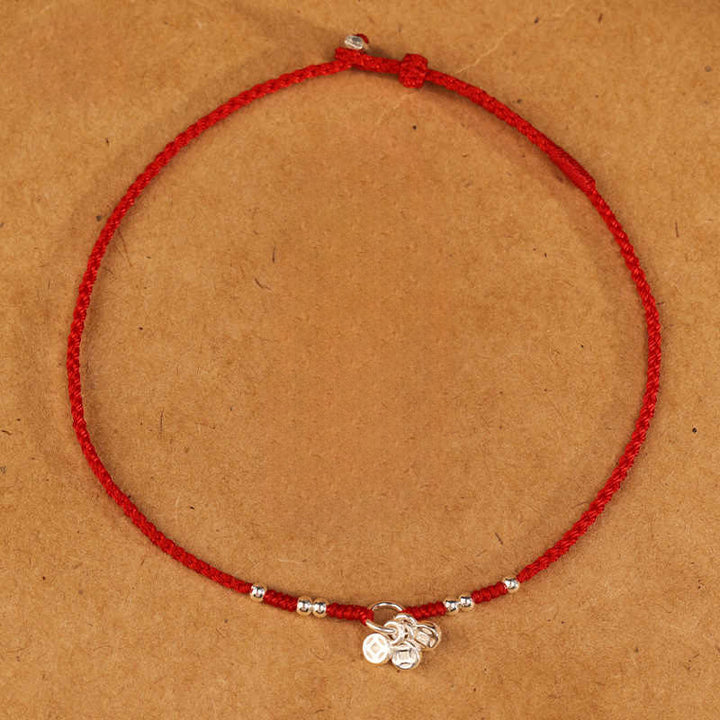 Buddha Stones Cavigliera ultra sottile con design a forma di monete in argento sterling 925, realizzata a mano e resistente - Braccialetto rosso (circonferenza del polso 14-18 cm) - image 7