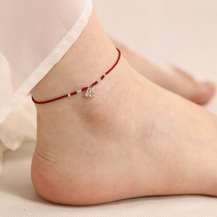 Buddha Stones Cavigliera ultra sottile con design a forma di monete in argento sterling 925, realizzata a mano e resistente - Cavigliera rosso scuro (circonferenza caviglia 19-23 cm) - image 4