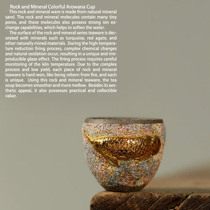 Buddha Stones Tazza da tè in ceramica con pesce koi Arowana dorato, tazza da tè Kung Fu - image 10