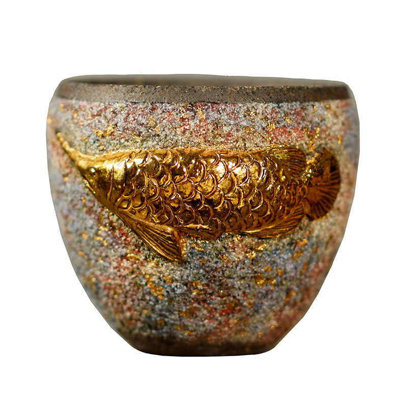 Buddha Stones Tazza da tè in ceramica con pesce koi Arowana dorato, tazza da tè Kung Fu - image 9