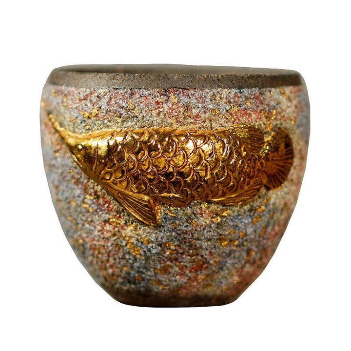 Buddha Stones Tazza da tè in ceramica con pesce koi Arowana dorato, tazza da tè Kung Fu - image 9