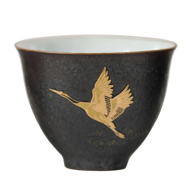 Buddha Stones Piccola tazza da tè in ceramica dipinta a mano con gru dorata, tazza da tè Kung Fu da 40 ml - image 4