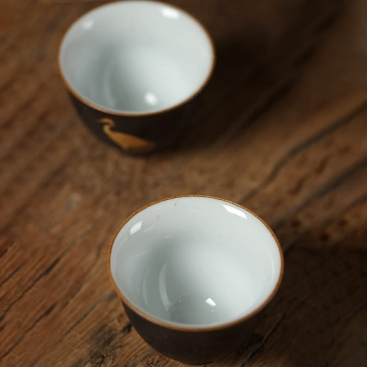Buddha Stones Piccola tazza da tè in ceramica dipinta a mano con gru dorata, tazza da tè Kung Fu da 40 ml - image 9