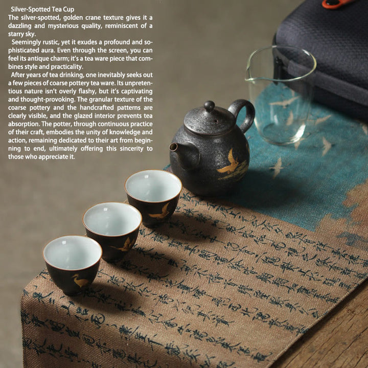 Buddha Stones Piccola tazza da tè in ceramica dipinta a mano con gru dorata, tazza da tè Kung Fu da 40 ml - image 12