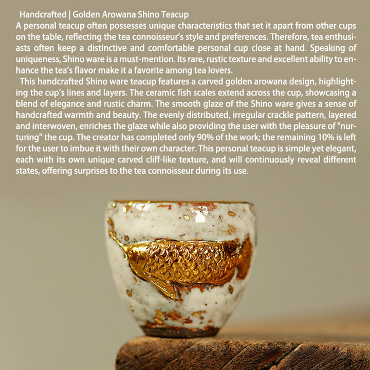 Buddha Stones Tazza da tè in ceramica con pesce koi Arowana dorato fatto a mano, tazza da tè Kung Fu, teiera - image 2