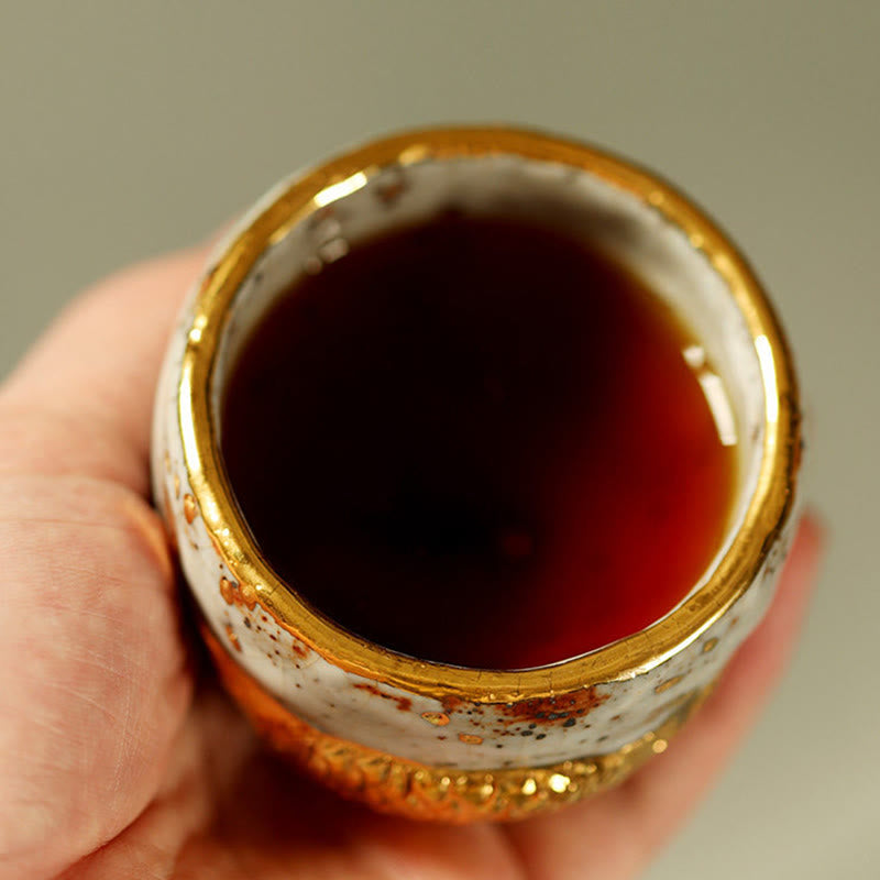 Buddha Stones Tazza da tè in ceramica con pesce koi Arowana dorato fatto a mano, tazza da tè Kung Fu, teiera - image 3