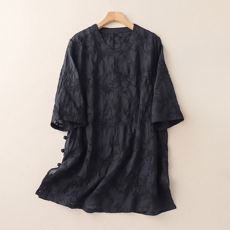 Buddha Stones Camicia da donna in cotone con motivo a foglie, manica lunga e scollo a V primaverile - Nero - US8-10, UK/AU12-14, EU40-42 (2XL) - image 8