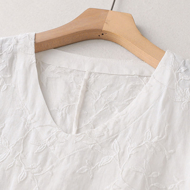 Buddha Stones Camicia da donna in cotone con motivo a foglie, manica lunga e scollo a V primaverile - image 11