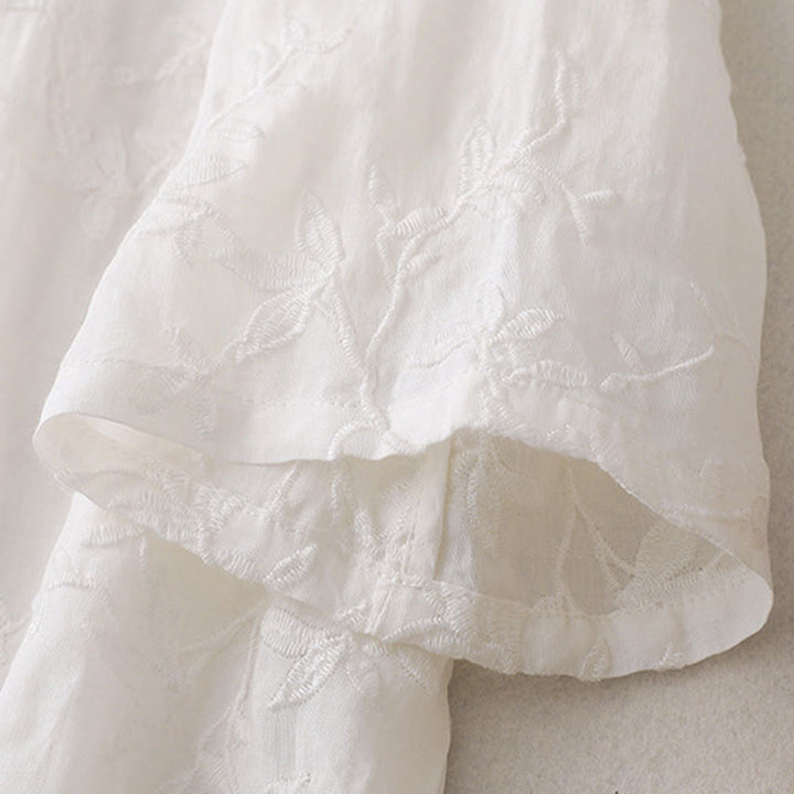 Buddha Stones Camicia da donna in cotone con motivo a foglie, manica lunga e scollo a V primaverile - image 12