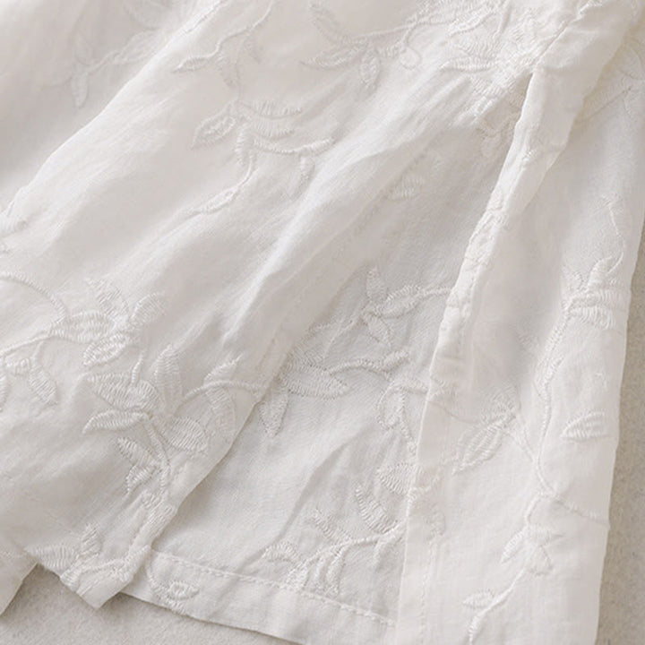 Buddha Stones Camicia da donna in cotone con motivo a foglie, manica lunga e scollo a V primaverile - image 16