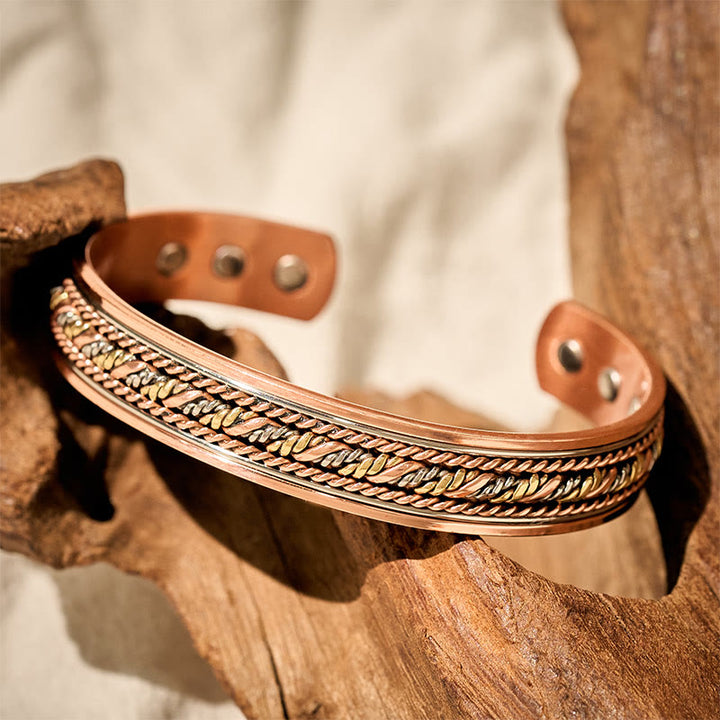Buddha Stones Bracciale rigido retrò aperto e intrecciato in rame con simbolo della fortuna - image 2