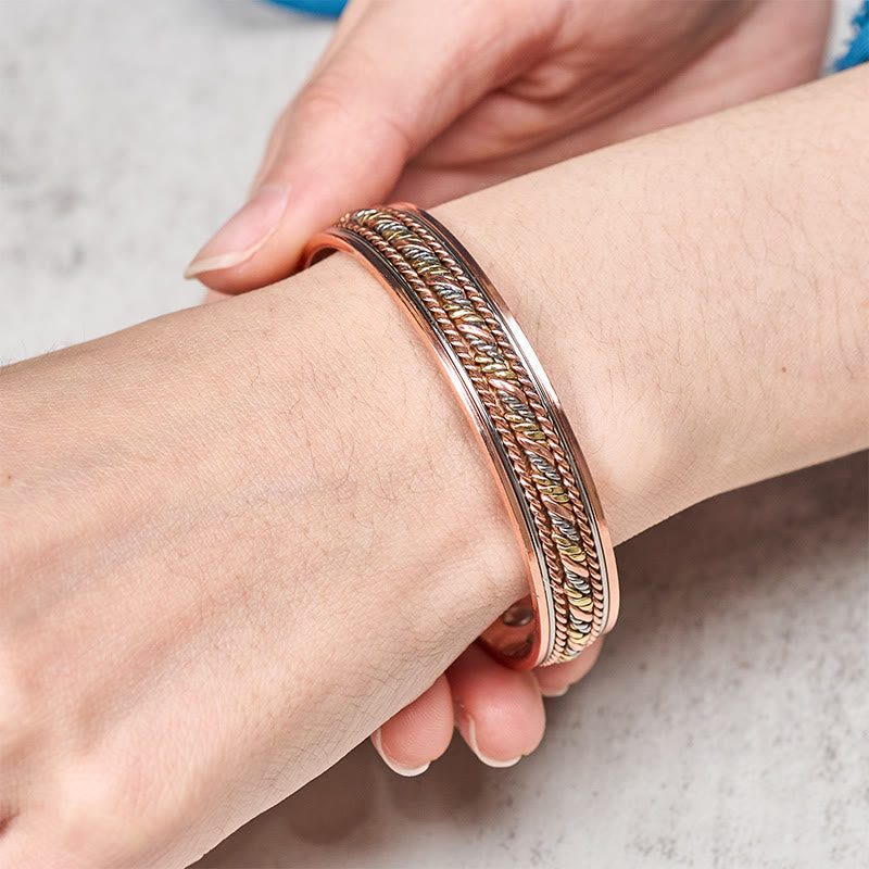 Buddha Stones Bracciale rigido retrò aperto e intrecciato in rame con simbolo della fortuna - image 4