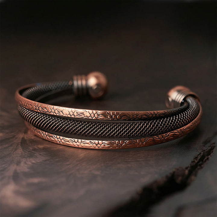 Buddha Stones Bracciale rigido aperto con motivo floreale in rame intrecciato e motivo a polsino con motivo a fiori - Fantasia (diametro interno: 59 mm) - image 6
