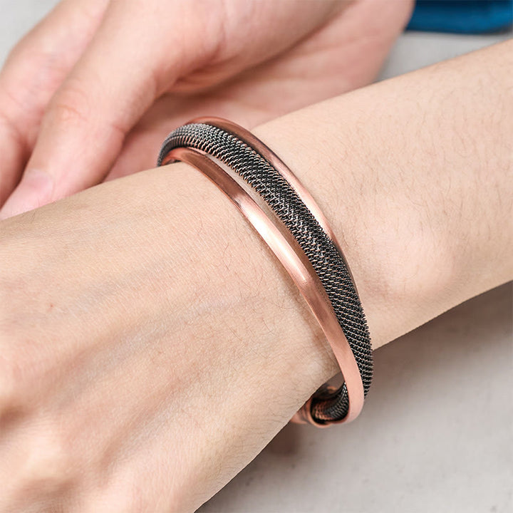 Buddha Stones Bracciale rigido aperto con motivo floreale in rame intrecciato e motivo a polsino con motivo a fiori - image 3