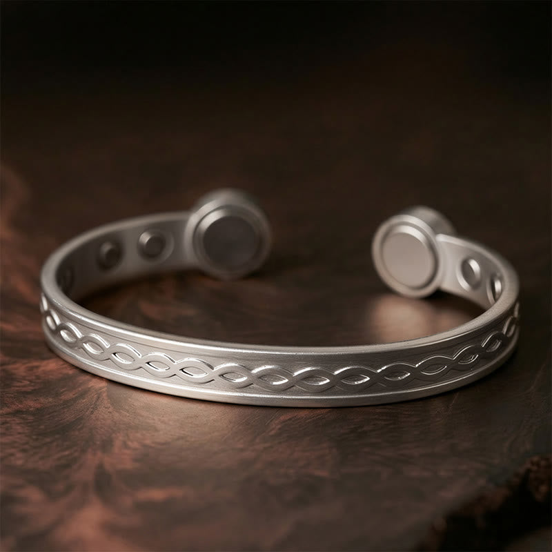 Buddha Stones Bracciale rigido aperto con motivo ad anelli intrecciati in rame, equilibrio e fortuna - Argento (circonferenza del polso: 15-18 cm) - image 7