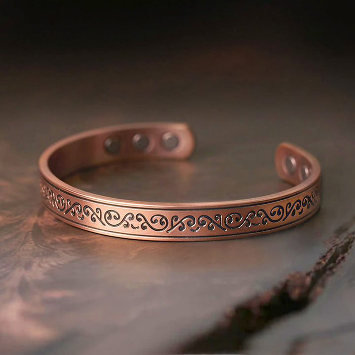 Buddha Stones Bracciale rigido aperto con motivo inciso in rame - Rame profondo (circonferenza del polso: 15-18 cm) - image 0