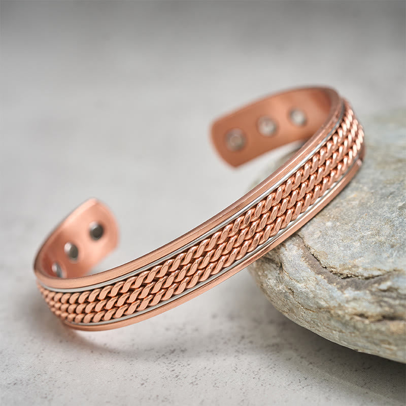Buddha Stones Bracciale rigido regolabile aperto in rame con design intrecciato - image 1