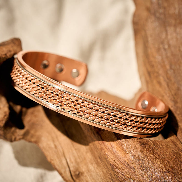 Buddha Stones Bracciale rigido regolabile aperto in rame con design intrecciato - image 2