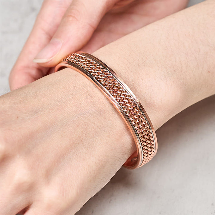 Buddha Stones Bracciale rigido regolabile aperto in rame con design intrecciato - image 3