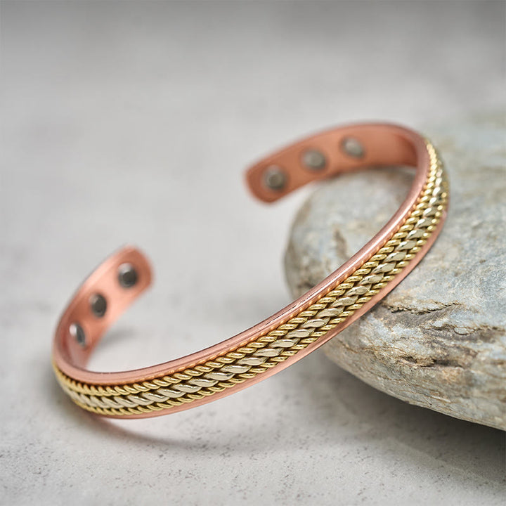 Buddha Stones Bracciale rigido regolabile aperto con motivo a maglie intrecciate in rame retrò - image 2