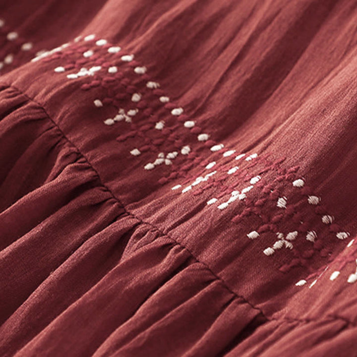 Abito midi in cotone a maniche corte con ricami a tinta unita e tasche, con motivo Buddha Stones. - image 24