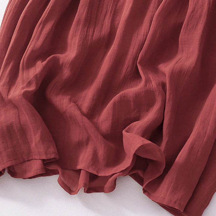 Abito midi in cotone a maniche corte con ricamo in tinta unita Buddha Stones - image 26