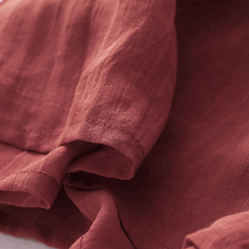 Abito midi in cotone a maniche corte con ricami a tinta unita e tasche, con motivo Buddha Stones. - image 21