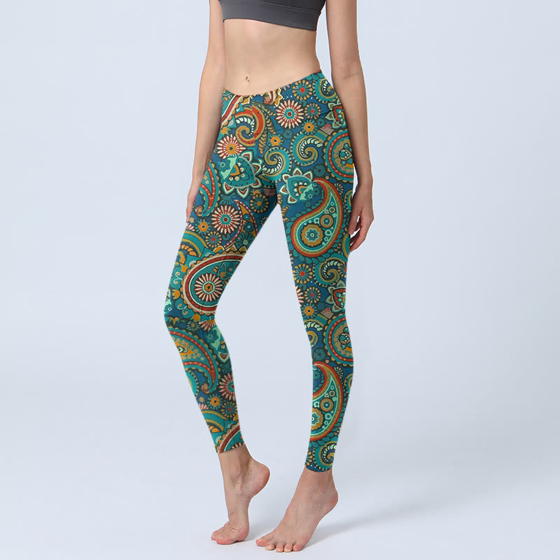Buddha Stones Leggings da palestra con stampa a motivo Paisley retrò, pantaloni da yoga da donna - SteelBlue - US18, UK/AU22, EU50 (4XL) - image 0