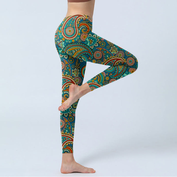 Buddha Stones Leggings da palestra con stampa a motivo Paisley retrò, pantaloni da yoga da donna - image 3