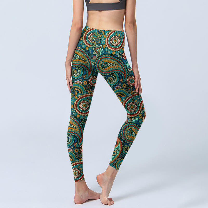 Buddha Stones Leggings da palestra con stampa a motivo Paisley retrò, pantaloni da yoga da donna - image 4