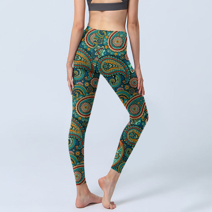 Buddha Stones Leggings da palestra con stampa a motivo Paisley retrò, pantaloni da yoga da donna - image 4