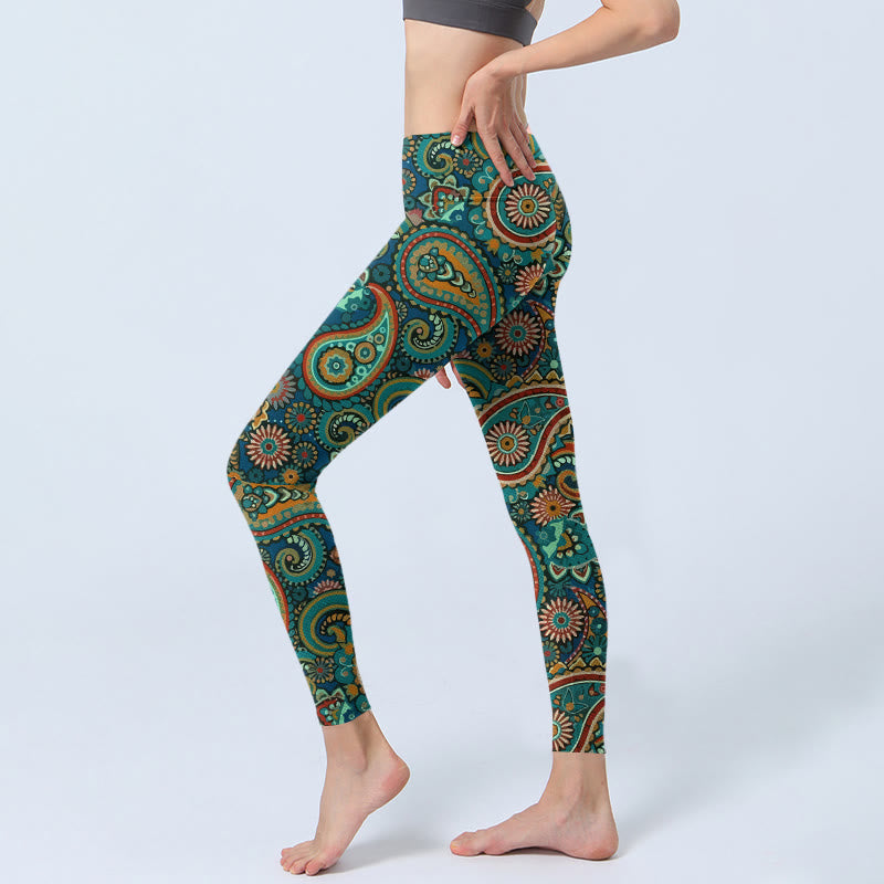 Buddha Stones Leggings da palestra con stampa a motivo Paisley retrò, pantaloni da yoga da donna - image 2