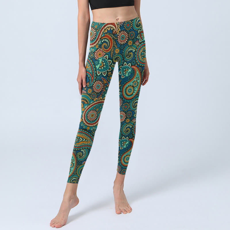 Buddha Stones Leggings da palestra con stampa a motivo Paisley retrò, pantaloni da yoga da donna - image 5