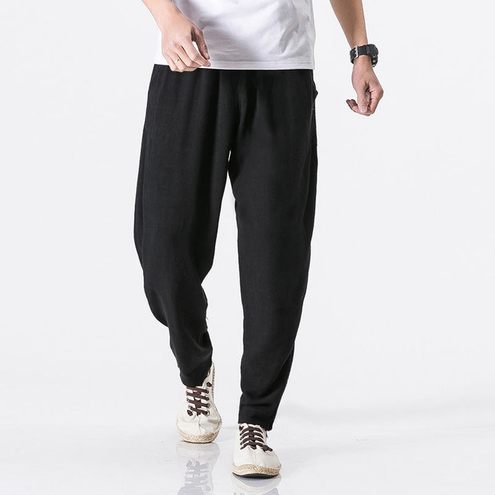 Buddha Stones Pantaloni da uomo in poliestere con coulisse elastica in vita, lunghezza caviglia, tasche - Nero - US/UK/AU46, EU56 (5XL) - image 4