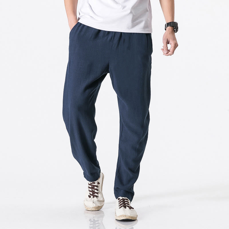 Buddha Stones Pantaloni da uomo in poliestere con coulisse elastica in vita, lunghezza caviglia, tasche - Blu scuro - US/UK/AU46, EU56 (5XL) - image 5