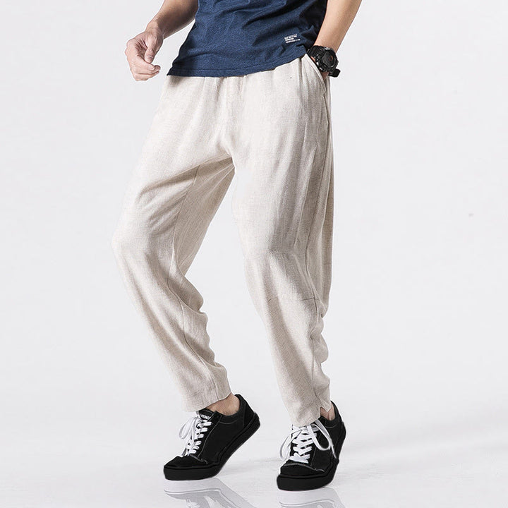 Buddha Stones Pantaloni da uomo in poliestere con coulisse elastica in vita, lunghezza caviglia, tasche - Bianco - US/UK/AU46, EU56 (5XL) - image 1