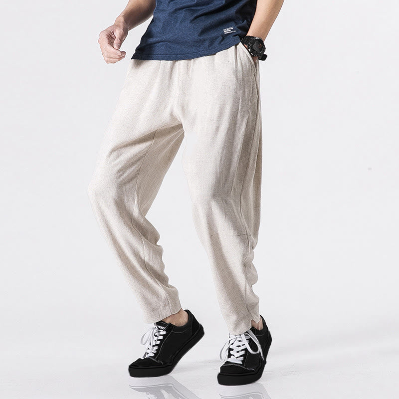 Buddha Stones Pantaloni da uomo in poliestere con coulisse elastica in vita, lunghezza caviglia, tasche - Bianco - US/UK/AU46, EU56 (5XL) - image 1