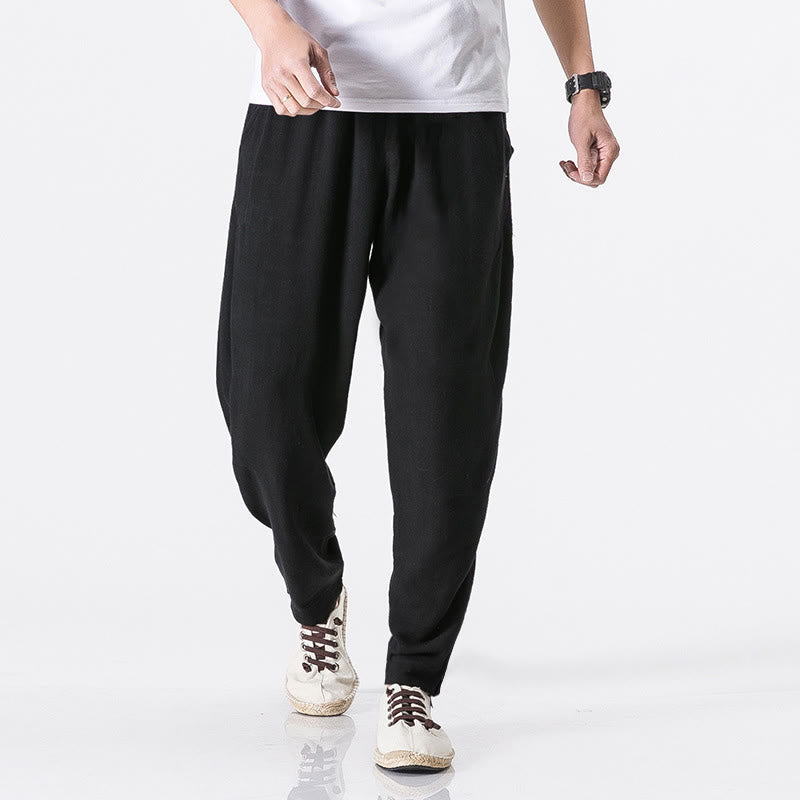 Buddha Stones Pantaloni da uomo in poliestere con coulisse elastica in vita, lunghezza caviglia, tasche - Nero - US/UK/AU46, EU56 (5XL) - image 4