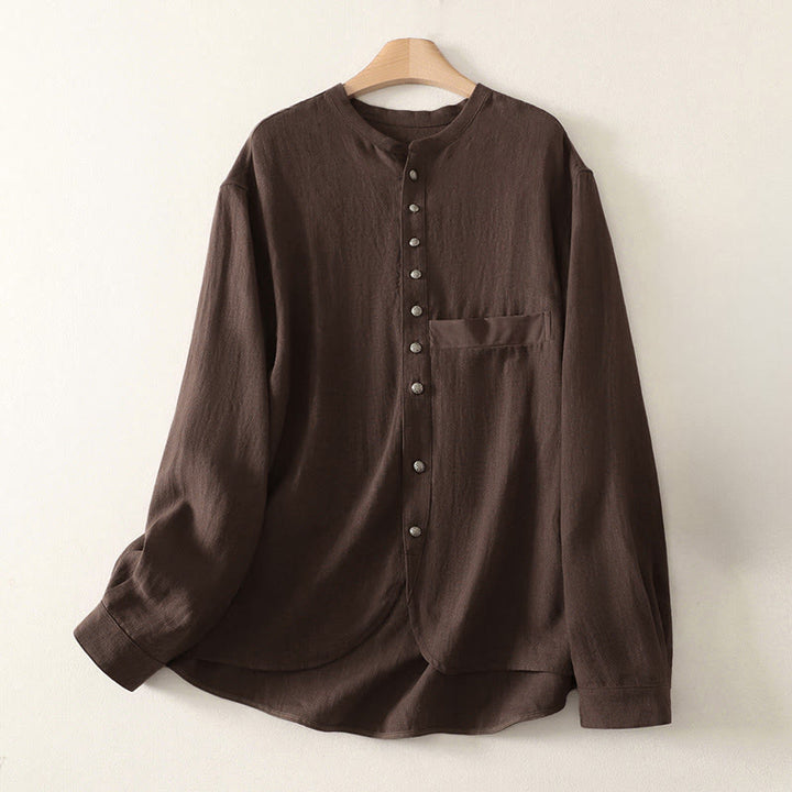 Buddha Stones Camicia da donna in cotone a maniche lunghe con scollo a V e tinta unita primaverile - Marrone sella - US8-10, UK/AU12-14, EU40-42 (2XL) - image 0