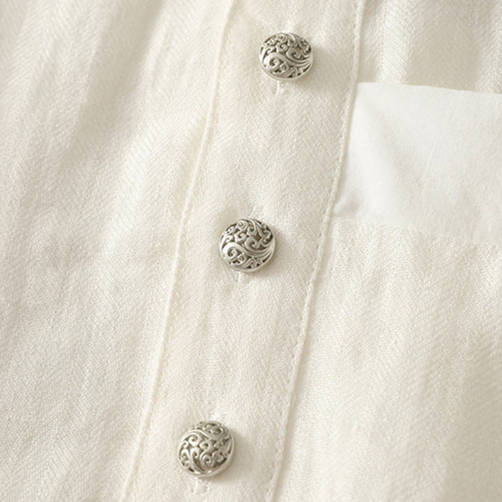 Buddha Stones Camicia da donna in cotone a maniche lunghe con scollo a V e tinta unita primaverile - image 11