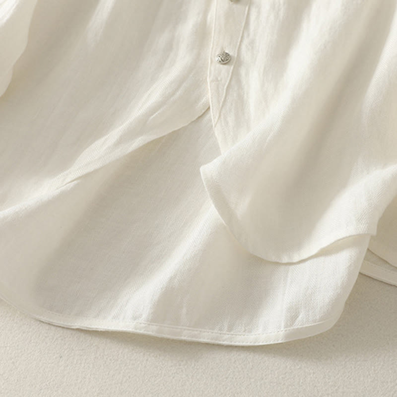 Buddha Stones Camicia da donna in cotone a maniche lunghe con scollo a V e tinta unita primaverile - image 8