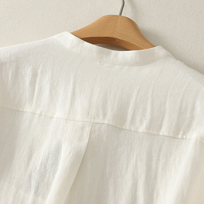 Buddha Stones Camicia da donna in cotone a maniche lunghe con scollo a V e tinta unita primaverile - image 14