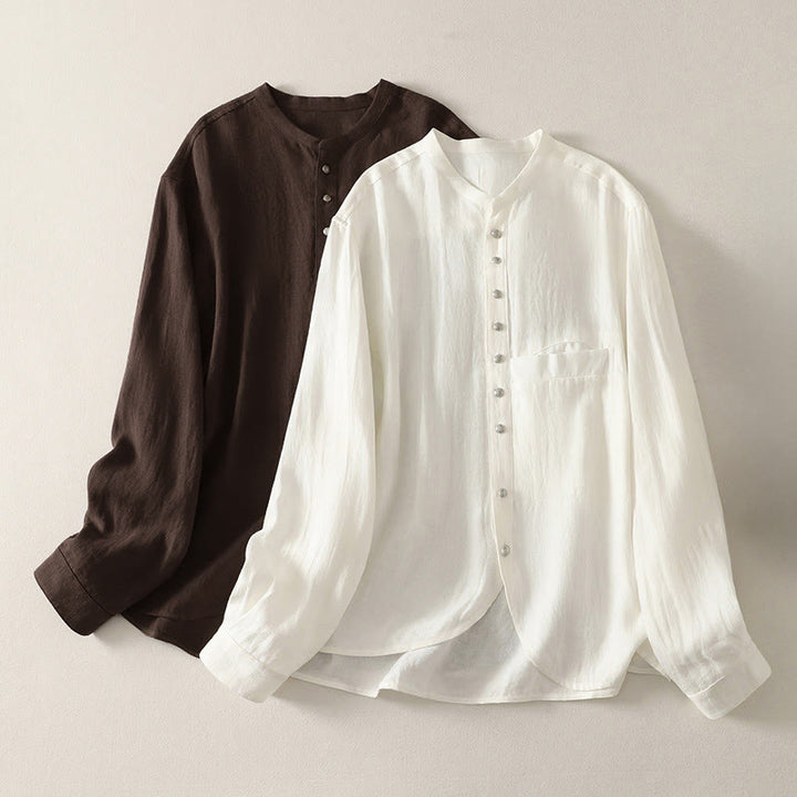 Buddha Stones Camicia da donna in cotone a maniche lunghe con scollo a V e tinta unita primaverile - image 15