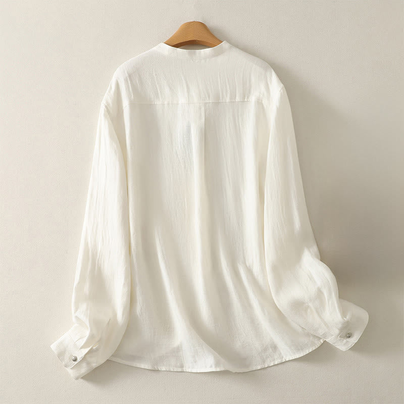 Buddha Stones Camicia da donna in cotone a maniche lunghe con scollo a V e tinta unita primaverile - image 6