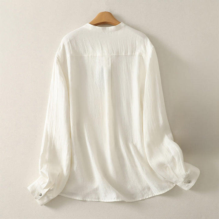 Buddha Stones Camicia da donna in cotone a maniche lunghe con scollo a V e tinta unita primaverile - image 6