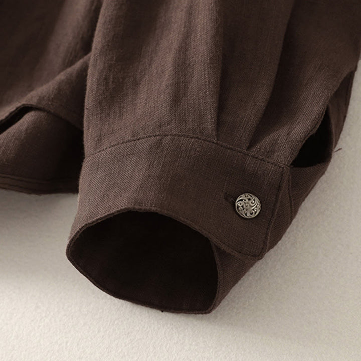 Buddha Stones Camicia da donna in cotone a maniche lunghe con scollo a V e tinta unita primaverile - image 2