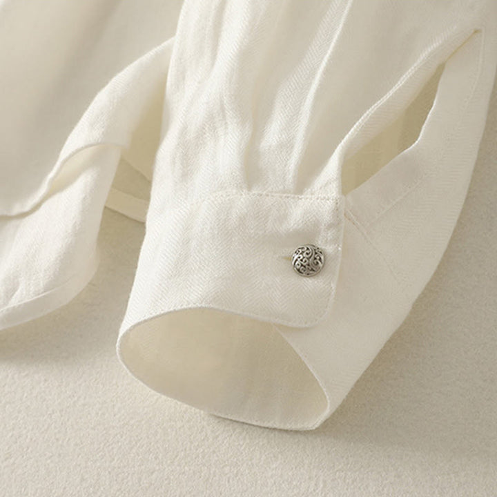 Buddha Stones Camicia da donna in cotone a maniche lunghe con scollo a V e tinta unita primaverile - image 10